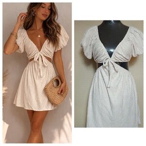 Cream Puff Sleeve Cutout Mini Dress Size S Coastal Boho